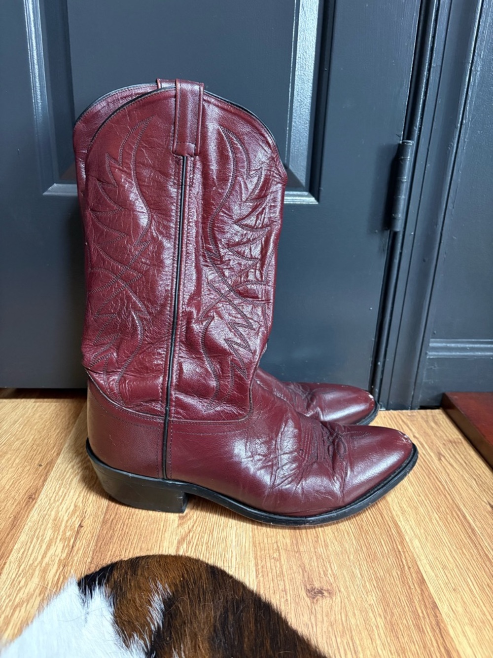 Old West Men's Deep Burgundy Leather Western Boots